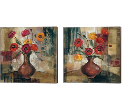 Poppies in a Copper Vase 2 Piece Canvas Print Set by Silvia Vassileva