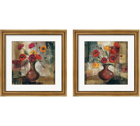 Poppies in a Copper Vase 2 Piece Framed Art Print Set by Silvia Vassileva