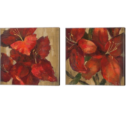 Vivid Red Flower on Gold 2 Piece Canvas Print Set by Silvia Vassileva