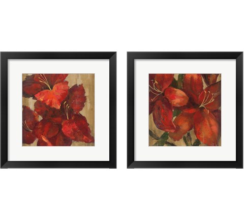 Vivid Red Flower on Gold 2 Piece Framed Art Print Set by Silvia Vassileva