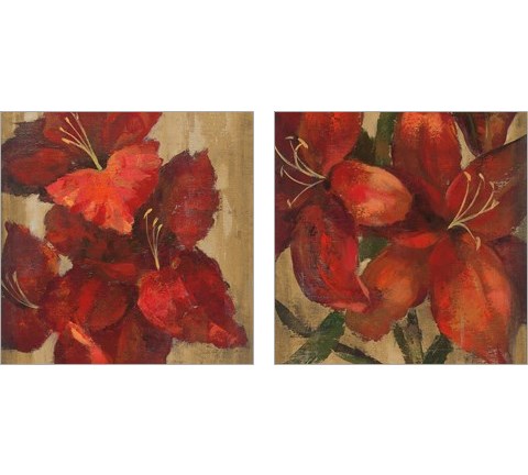 Vivid Red Flower on Gold 2 Piece Art Print Set by Silvia Vassileva