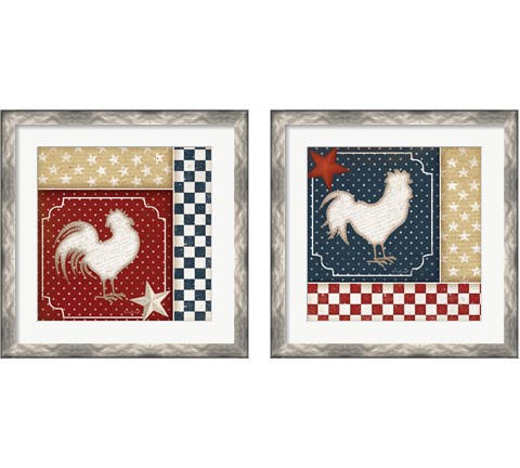 Red White and Blue Rooster 2 Piece Framed Art Print Set by Jennifer Pugh