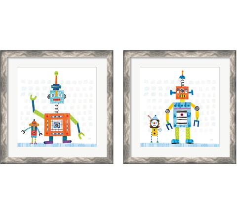 Robot Party on Square Toys 2 Piece Framed Art Print Set by Melissa Averinos