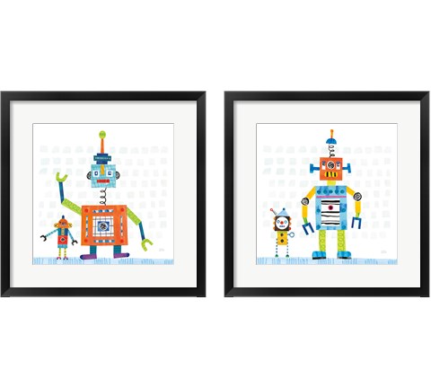 Robot Party on Square Toys 2 Piece Framed Art Print Set by Melissa Averinos