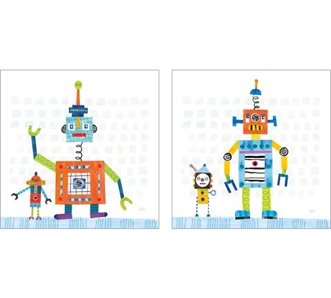 Robot Party on Square Toys 2 Piece Art Print Set by Melissa Averinos