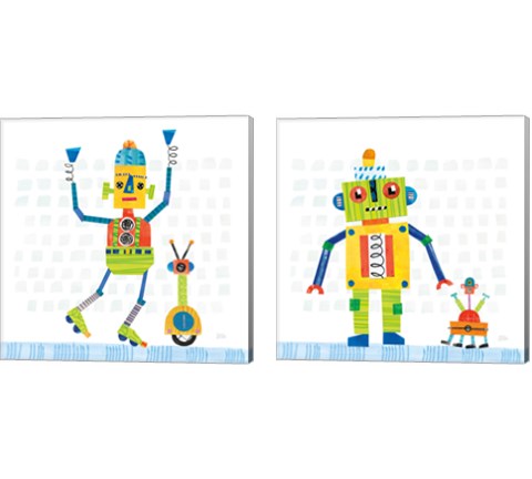 Robot Party on Square Toys 2 Piece Canvas Print Set by Melissa Averinos