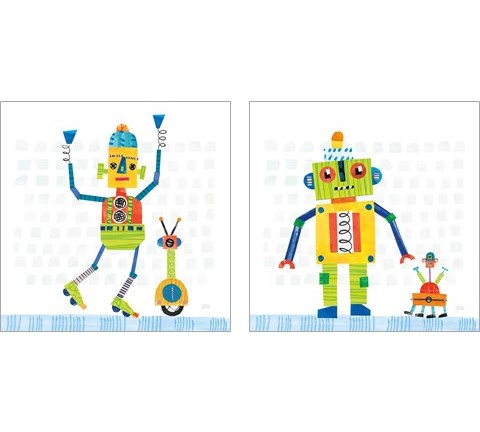 Robot Party on Square Toys 2 Piece Art Print Set by Melissa Averinos