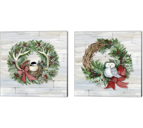 Holiday Wreath 2 Piece Canvas Print Set by Kathleen Parr McKenna