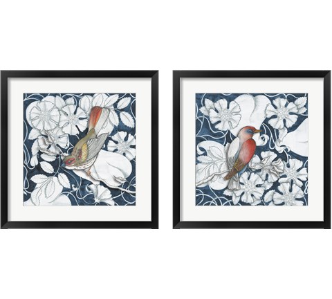 Arts and Crafts Bird Indigo 2 Piece Framed Art Print Set by Wild Apple Portfolio