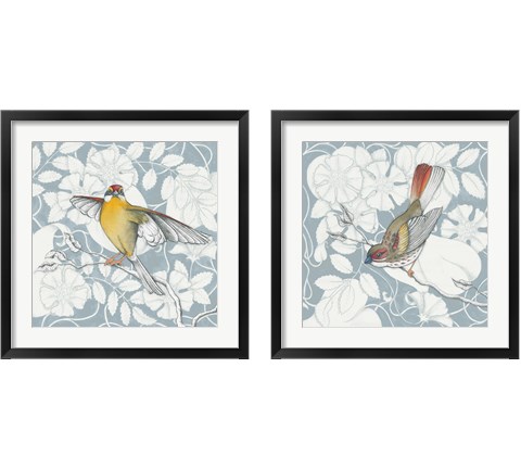 Arts and Crafts Birds Tone on Tone 2 Piece Framed Art Print Set by Wild Apple Portfolio