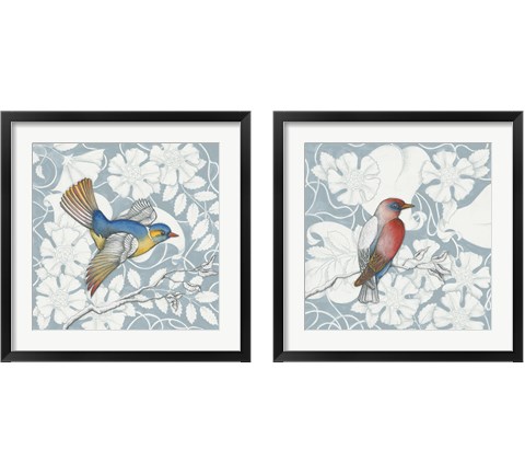 Arts and Crafts Birds Tone on Tone 2 Piece Framed Art Print Set by Wild Apple Portfolio