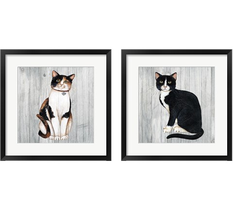 Country Kitty on Wood 2 Piece Framed Art Print Set by David Carter Brown