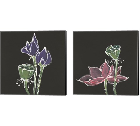 Lotus on Black 2 Piece Canvas Print Set by Chris Paschke