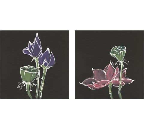 Lotus on Black 2 Piece Art Print Set by Chris Paschke