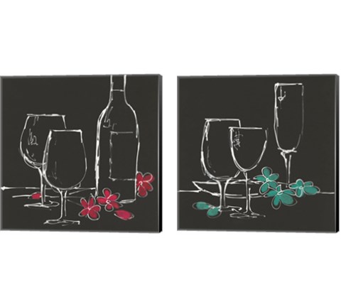 Wine Glasses on Black 2 Piece Canvas Print Set by Chris Paschke