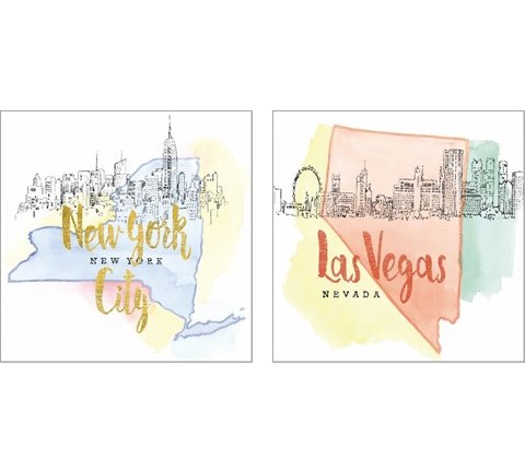 US Cities 2 Piece Art Print Set by Beth Grove