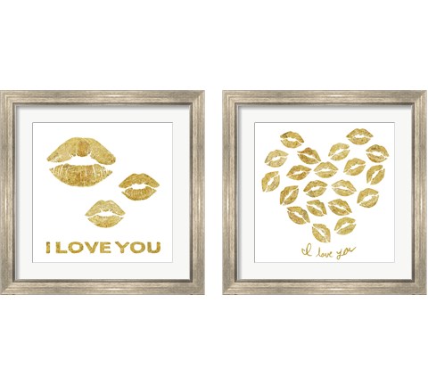 I Love you Gold Lips 2 Piece Framed Art Print Set by Posters International Studio