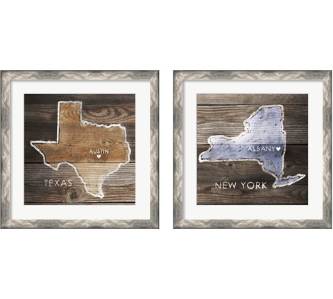 US State Rustic Maps 2 Piece Framed Art Print Set by PI Galerie