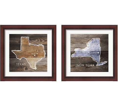 US State Rustic Maps 2 Piece Framed Art Print Set by PI Galerie