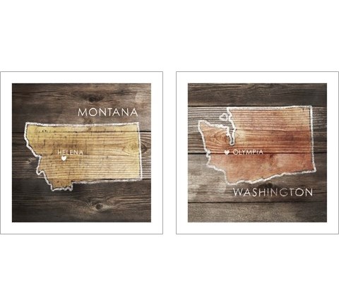 US State Rustic Maps 2 Piece Art Print Set by PI Galerie