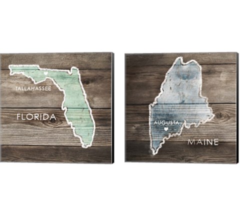 US State Rustic Maps 2 Piece Canvas Print Set by PI Galerie