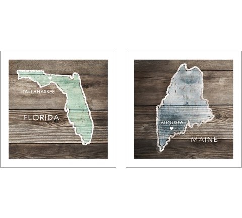 US State Rustic Maps 2 Piece Art Print Set by PI Galerie