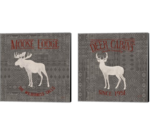 Soft Lodge Dark with Red 2 Piece Canvas Print Set by Janelle Penner
