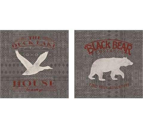 Soft Lodge Dark with Red 2 Piece Art Print Set by Janelle Penner