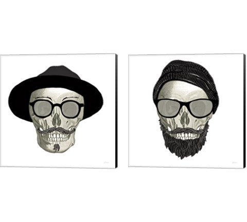 Hipster Skull 2 Piece Canvas Print Set by Sue Schlabach
