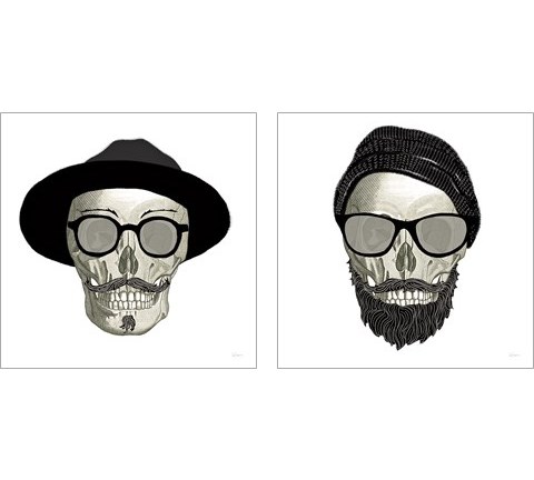 Hipster Skull 2 Piece Art Print Set by Sue Schlabach