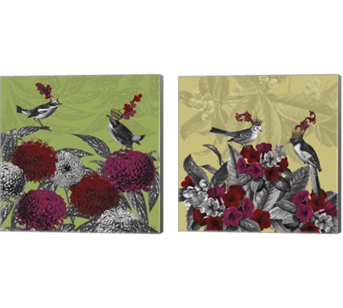 Blooming Birds Florals 2 Piece Canvas Print Set by Fab Funky