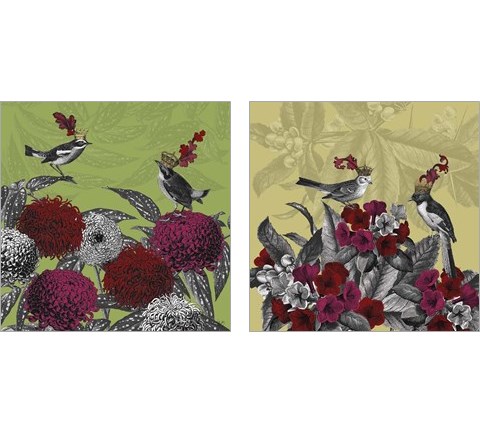 Blooming Birds Florals 2 Piece Art Print Set by Fab Funky