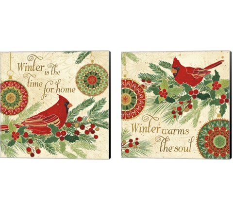 Winter Feathers 2 Piece Canvas Print Set by Veronique Charron