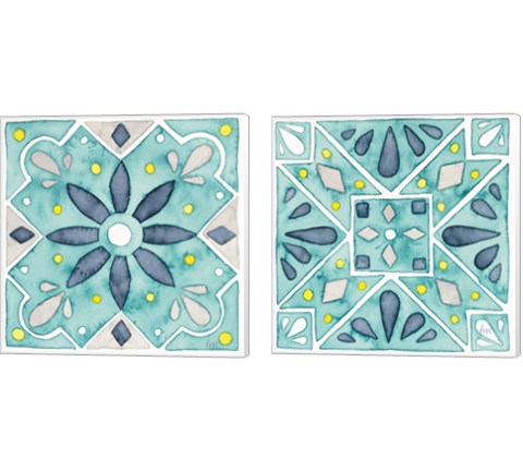 Garden Getaway Tile Teal 2 Piece Canvas Print Set by Laura Marshall