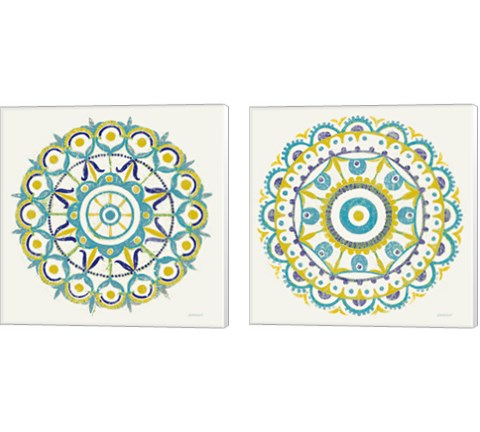 Lakai Circle Blue and Yellow 2 Piece Canvas Print Set by Kathrine Lovell