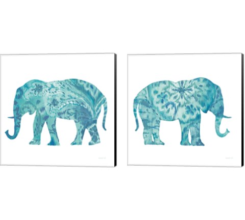 Boho Teal Elephant 2 Piece Canvas Print Set by Danhui Nai