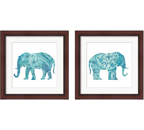 Boho Teal Elephant 2 Piece Framed Art Print Set by Danhui Nai