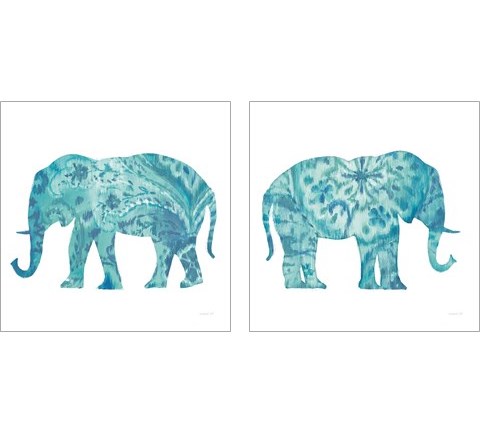 Boho Teal Elephant 2 Piece Art Print Set by Danhui Nai