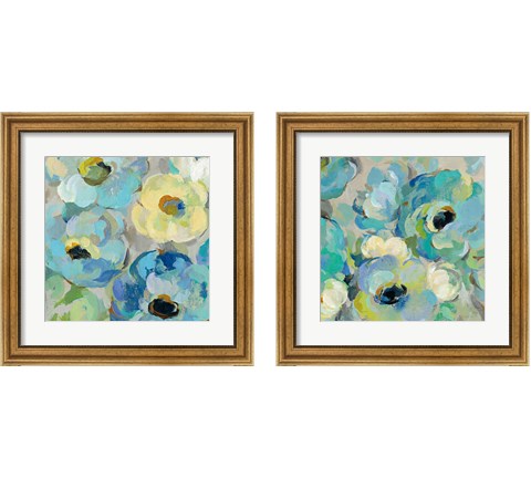 Fresh Teal Flowers 2 Piece Framed Art Print Set by Silvia Vassileva