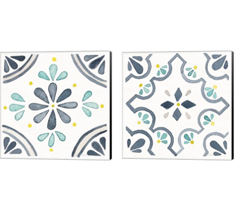 Garden Getaway Tile White 2 Piece Canvas Print Set by Laura Marshall