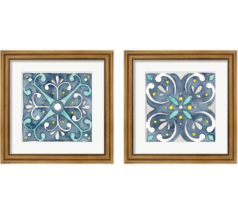 Garden Getaway Tile Blue 2 Piece Framed Art Print Set by Laura Marshall