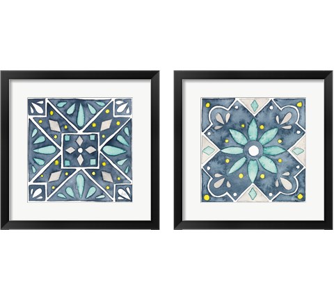 Garden Getaway Tile Blue 2 Piece Framed Art Print Set by Laura Marshall
