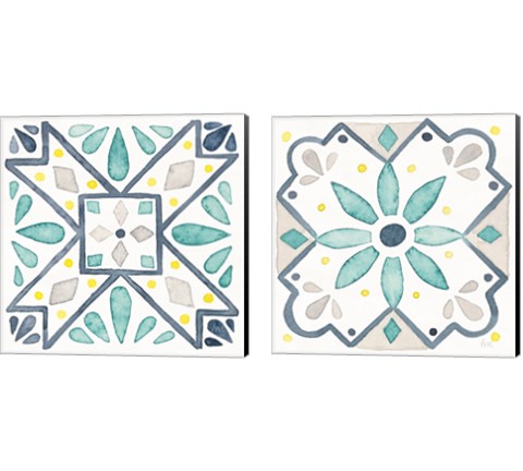 Garden Getaway Tile White 2 Piece Canvas Print Set by Laura Marshall