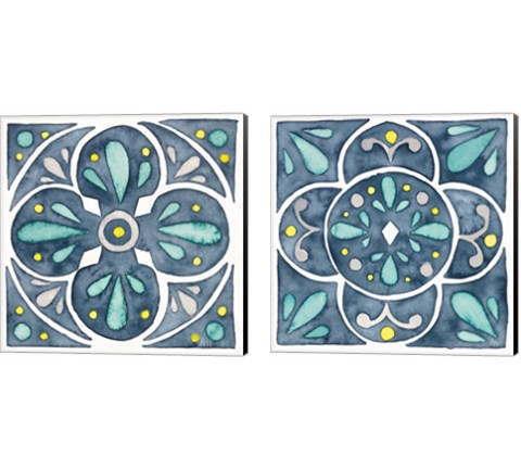 Garden Getaway Tile Blue 2 Piece Canvas Print Set by Laura Marshall