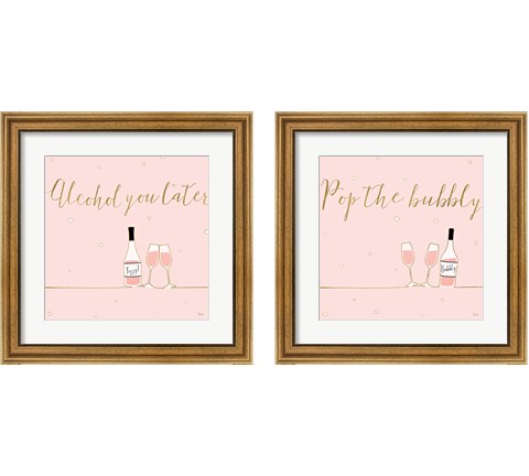 Underlined Bubbly Pink 2 Piece Framed Art Print Set by Veronique Charron