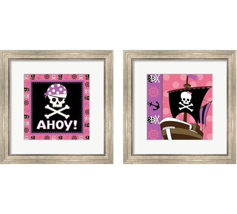 Ahoy Pirate Girl 2 Piece Framed Art Print Set by ND Art & Design