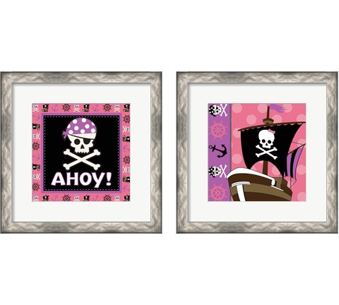 Ahoy Pirate Girl 2 Piece Framed Art Print Set by ND Art & Design
