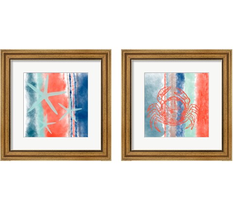Sealife Stripes 2 Piece Framed Art Print Set by Ramona Murdock