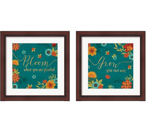 Flourish Teal 2 Piece Framed Art Print Set by Veronique Charron