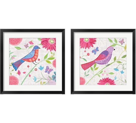 Damask Floral and Bird 2 Piece Framed Art Print Set by Farida Zaman